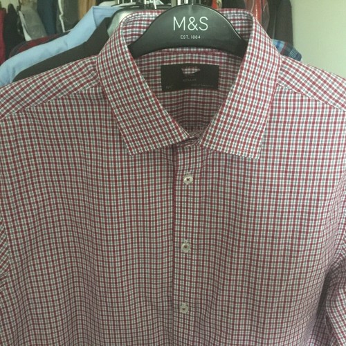 Mens Ex M&s Formal Shirts Seconds Stripe Checked B [Collar & Fitting: 15 1/2 Regular Shirt Style: Red Check Cotton Blend [F20RK]]