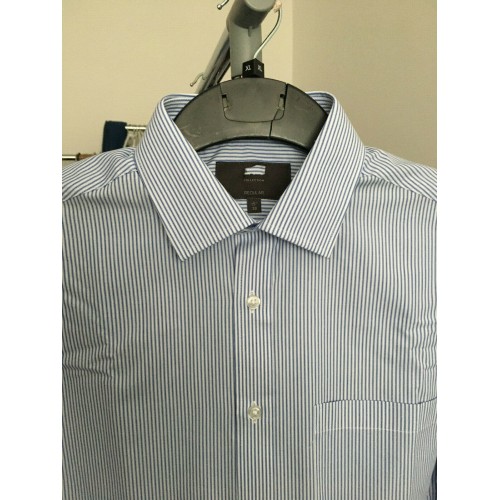 Mens Ex M&s Formal Shirts Seconds Stripe Checked B [Collar & Fitting: 15 Regular Shirt Style: Blue Stripe Poycotton [F20BS]]