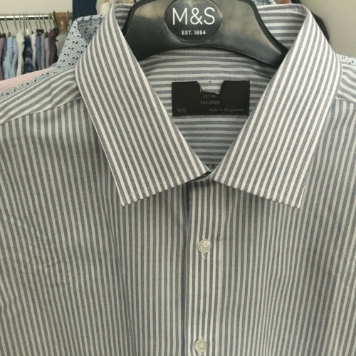 Mens Ex M&s Formal Shirts Seconds Stripe Checked B [Collar & Fitting: 16 1/2 Tailored Shirt Style: Grey Stripe Polycotton [F20LG]]