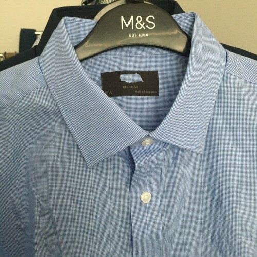 Mens Ex M&s Formal Shirts Seconds Stripe Checked B [Collar & Fitting: 16 1/2 Regular Shirt Style: Blue Gingham PolyCotton]