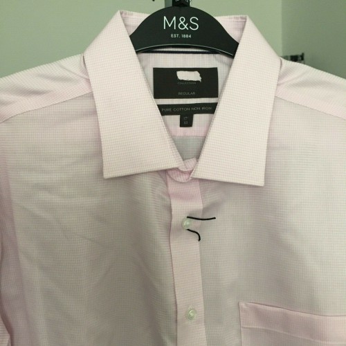 Mens Ex M&s Formal Shirts Seconds Stripe Checked B [Collar & Fitting: 17 Regular Shirt Style: Pink Gingham Pure Cotton Non Iron [F20GP]]