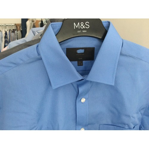 Mens Ex M&s Formal Shirts Seconds Stripe Checked B [Collar & Fitting: 15 1/2 Slim Shirt Style: Blue Polycotton Collection [F20CB]]