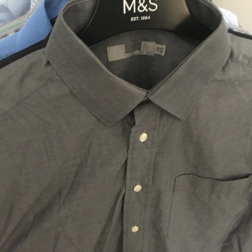 Mens Ex M&s Formal Shirts Seconds Stripe Checked B [Collar & Fitting: 15 1/2 Regular Shirt Style: Grey Pure Cotton [F20PG]]