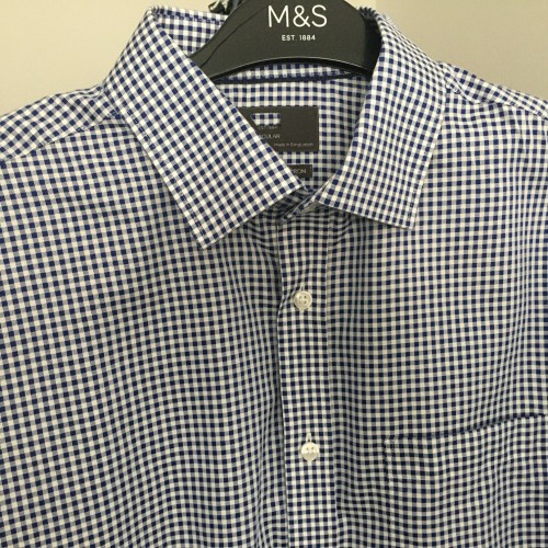 Mens Ex M&s Formal Shirts Seconds Stripe Checked B [Collar & Fitting: 16 Regular Shirt Style: Blue Check Pure Cotton Non Iron [F20CKB]]