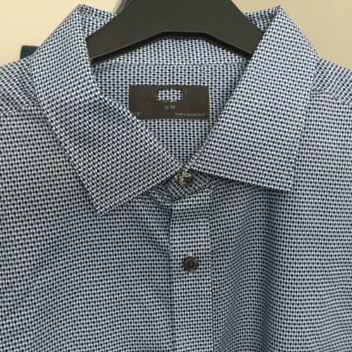 Mens Ex M&s Formal Shirts Seconds Stripe Checked B [Collar & Fitting: 18 Slim Shirt Style: Navy Mix Polycotton [F20PN]]