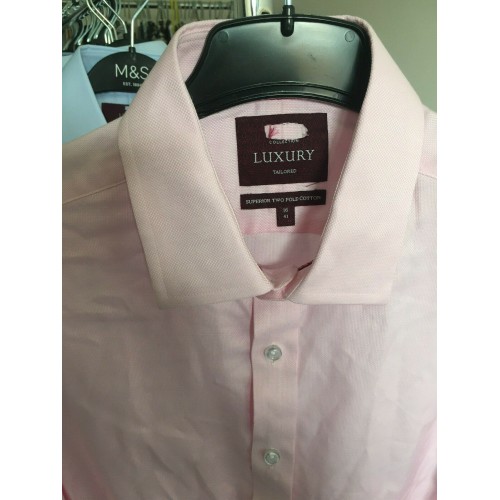 Mens Ex M&s Formal Shirts Seconds Stripe Checked B [Collar & Fitting: 16 Tailored Shirt Style: Pink Luxury Two Fold Cotton [F20XP16]]