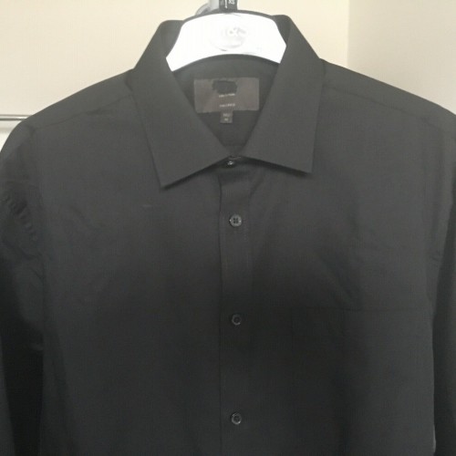 Mens Ex M&s Formal Shirts Seconds Stripe Checked B [Collar & Fitting: 15 Slim Shirt Style: Black Polycotton [F20BLK]]