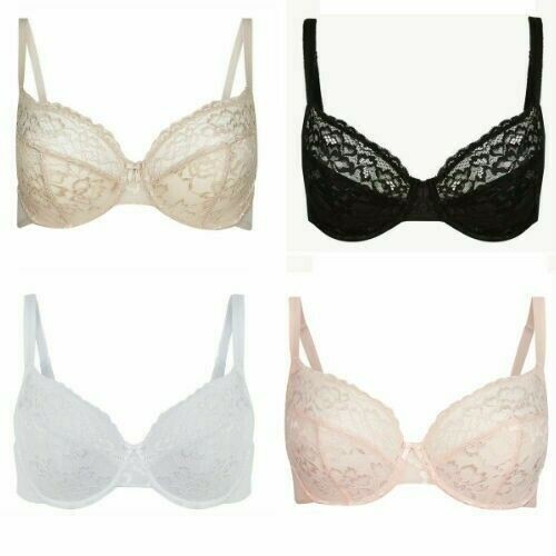ex M&S MARINE Cotton & Lace Full Cup Nonwired Bra Sizes 32 to 42