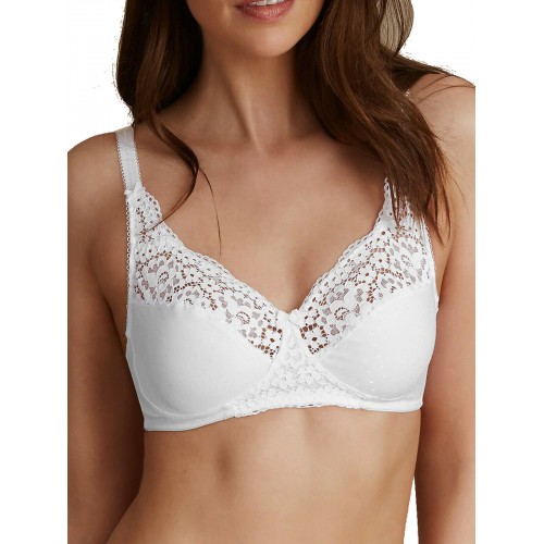 M&s Lace Cotton Rich Non-padded Full Cup Bra Cool  [Chest Size: 38 Cup Size: DD Colour: White]