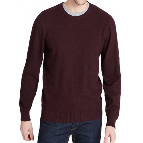 M&s Mens Textured Crew Neck Jumper Knitted Pullove [Size: L Main Colour: Burgundy]