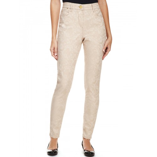 New M&s Ladies Trousers Flat Front/chinos/wide Cot [Trouser Size: 10M Trouser Style: Jacquard Floral Denim]