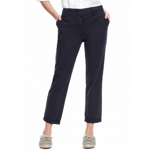 New M&s Ladies Trousers Flat Front/chinos/wide Cot [Trouser Size: 6M Trouser Style: Navy Turn Up Chinos]